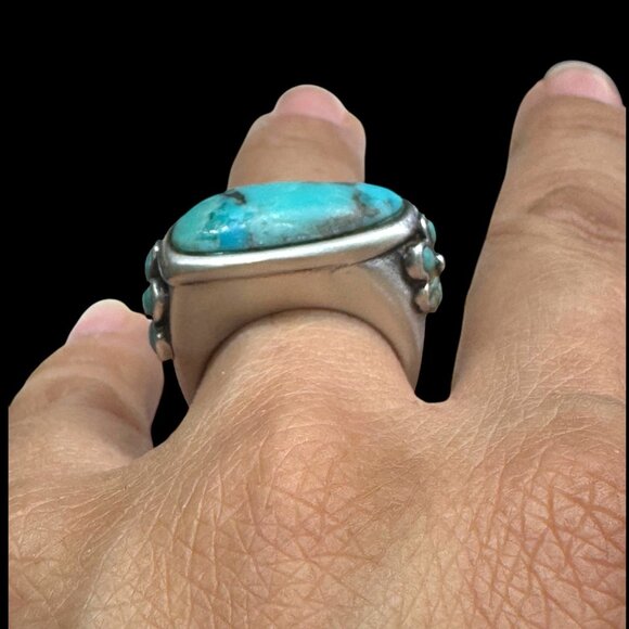 Vintage Barse 925 Sterling Silver Turquoise Ring Size 8 With Floral Side Detail - Picture 2 of 11